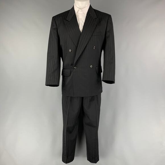 MATSUDA Size S Black Stripe Wool Double Breasted 30 29 Suit - Picture 2 of 10